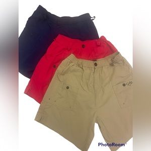 3 Pairs JoeJax Mens Shorts Size 30 7” Inseam Navy Red Khaki